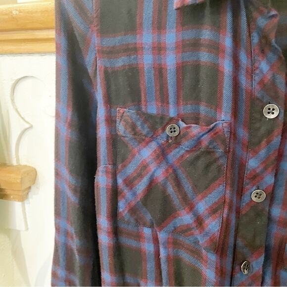 Cabi Moody Blue Long Sleeve Button-Down Plaid Peplum Shirt Size S - Picture 4 of 6